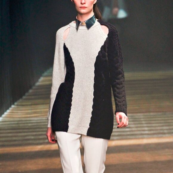 3.1 Phillip Lim AW/12 Runway Navy & Oatmeal Cable-Knit Cutout Sweater - Picture 1 of 11